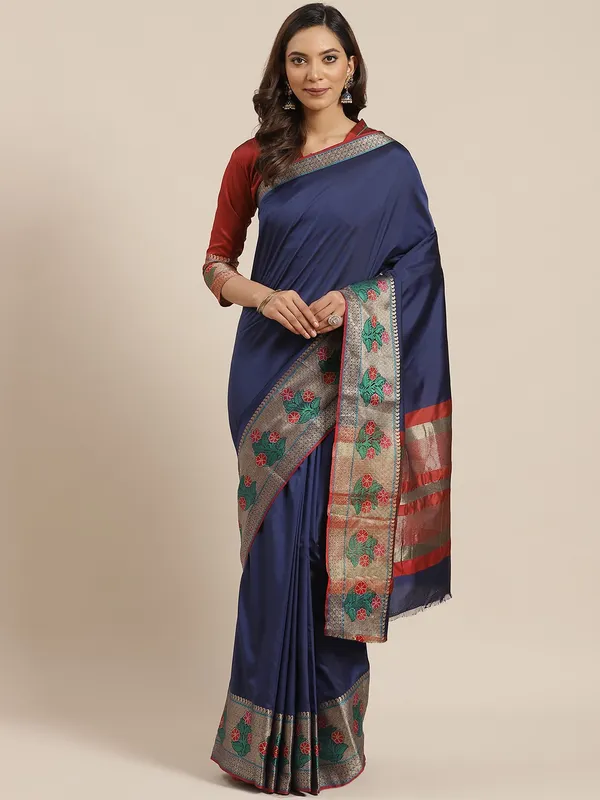 Dark_Blue_Silk_Blend_Saree_for_Women