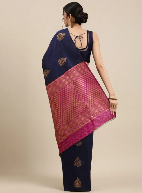 Dark_Blue_Silk_Blend_Saree_for_Women