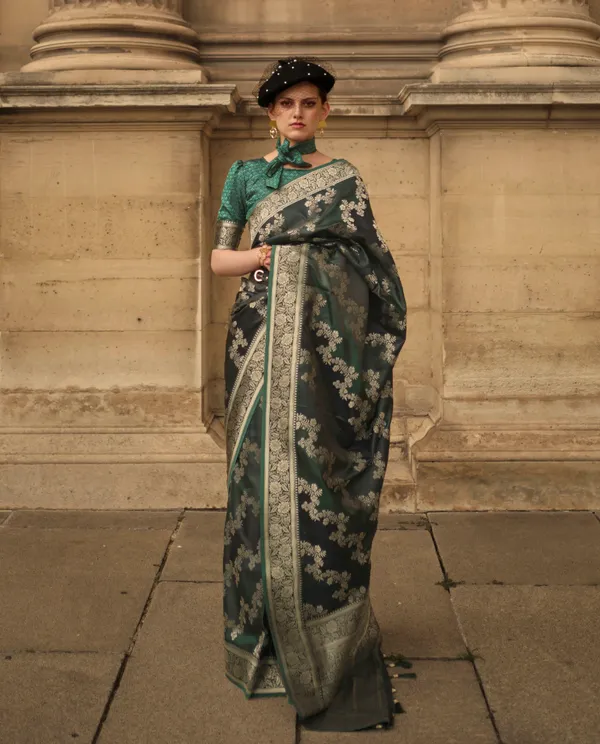 Premium_Range_Bottle_Green_Silk_Saree_for_Women