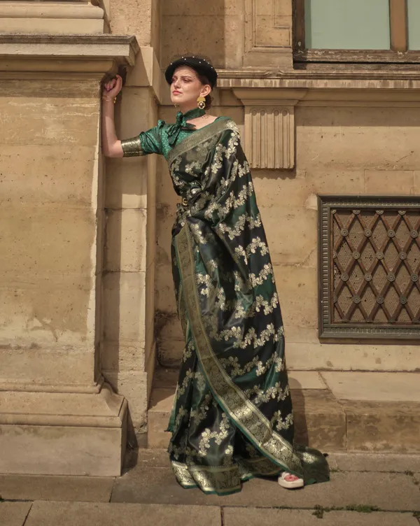 Premium_Range_Bottle_Green_Silk_Saree_for_Women