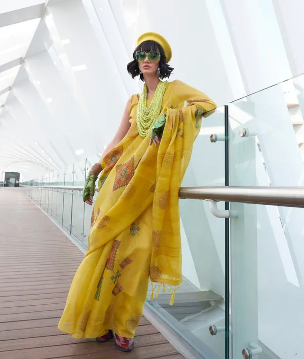 Yellow_Tissue_Organza_Printed_Premium_Range_Saree