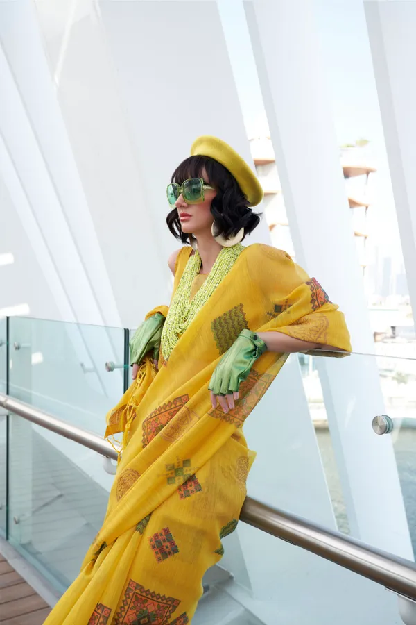 Yellow_Tissue_Organza_Printed_Premium_Range_Saree