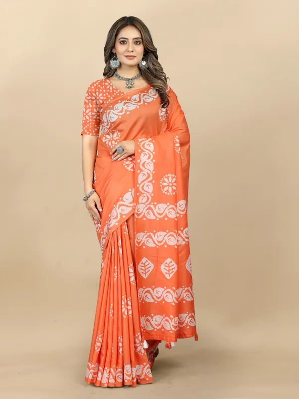 Orange_Cotton_Blend_Saree_for_Women