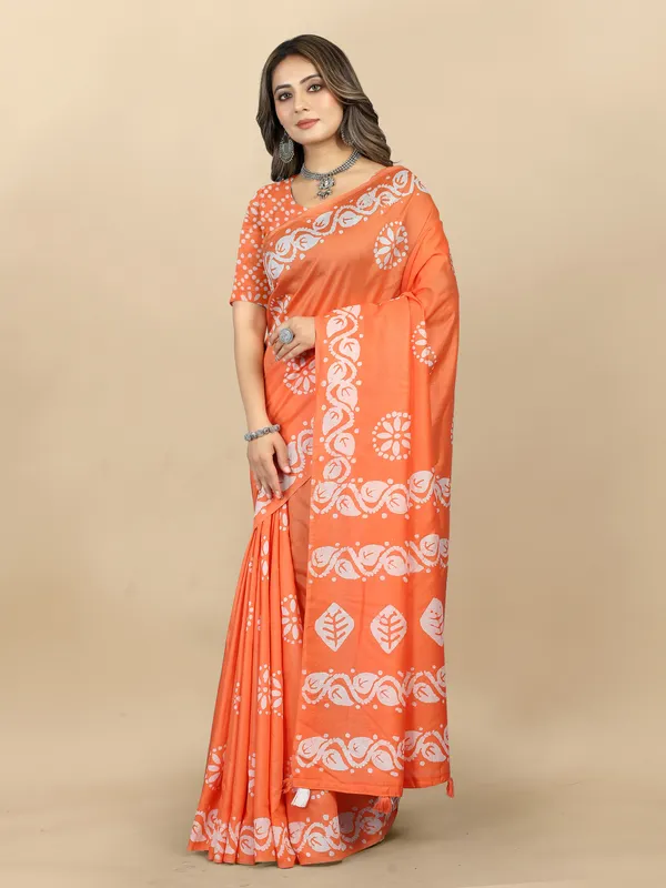 Orange_Cotton_Blend_Saree_for_Women