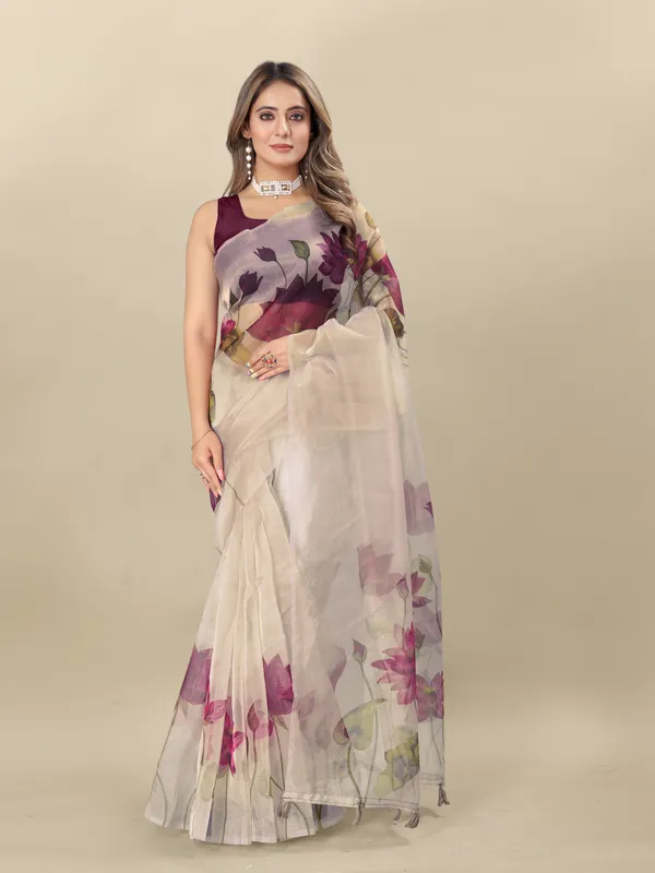 Beige_Organza_Saree_for_Women