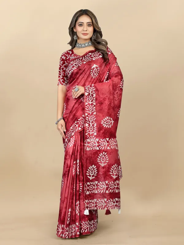 Maroon_Cotton_Blend_Saree_for_Women