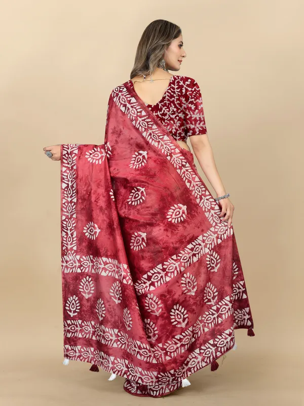Maroon_Cotton_Blend_Saree_for_Women