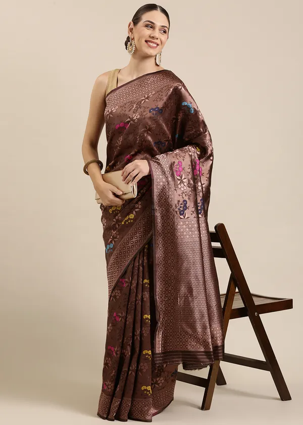 Brown_Silk_Blend_Saree_for_Women