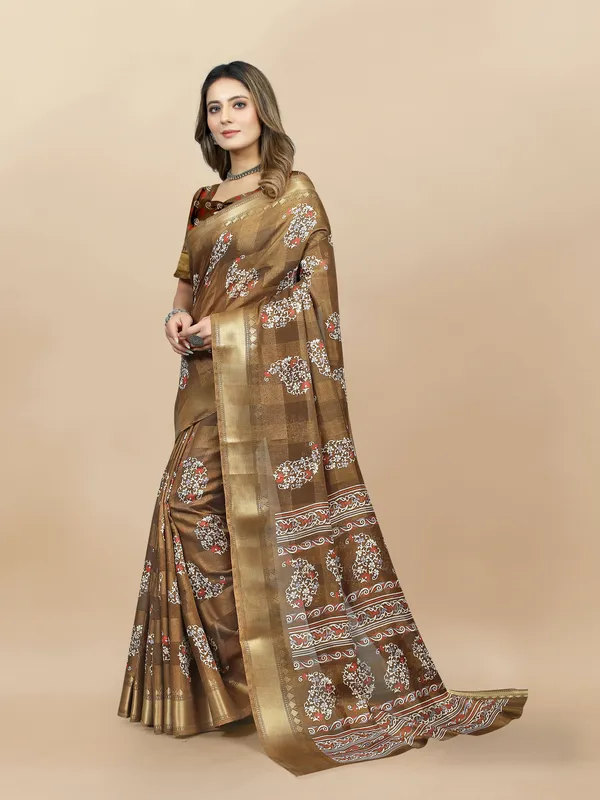 Brown_Cotton_Blend_Saree_for_Women