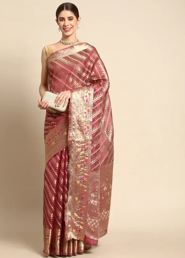 Maroon_Organza_Saree_for_Women