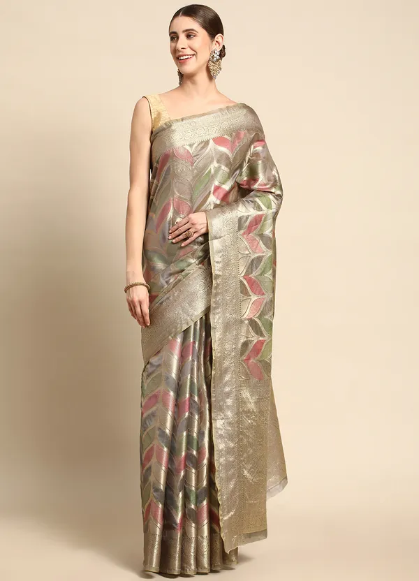 Premium_Range_Grey_Color_Organza_Saree_for_Women