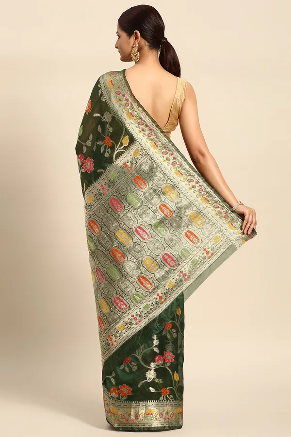 Designer_Dark_Green_Premium_Range_Organza_Saree_for_Women