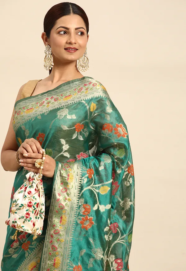 Green_Organza_Saree_for_Women