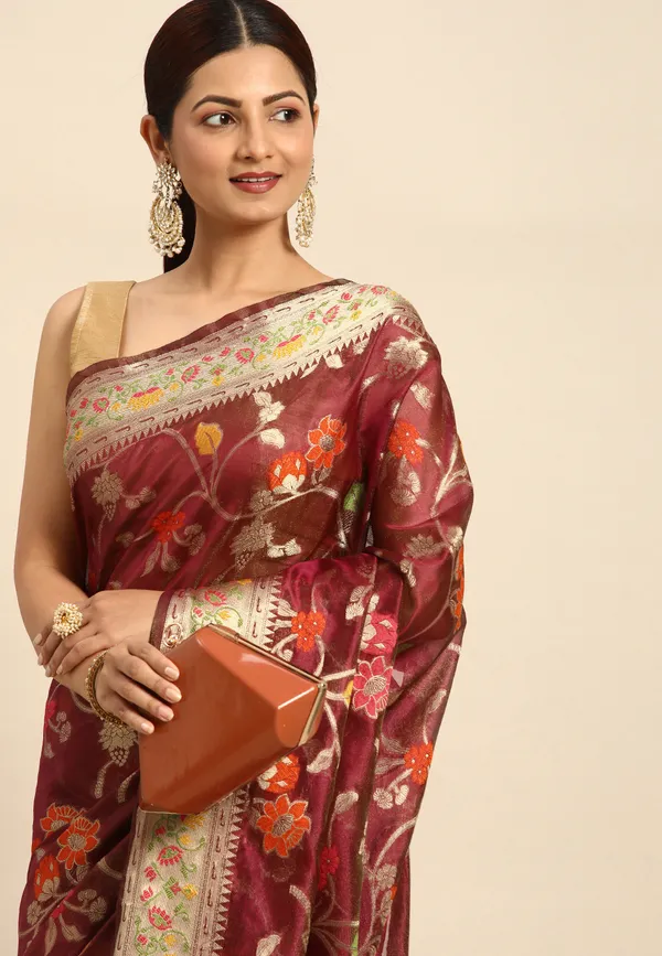 Maroon_Organza_Saree_for_Women
