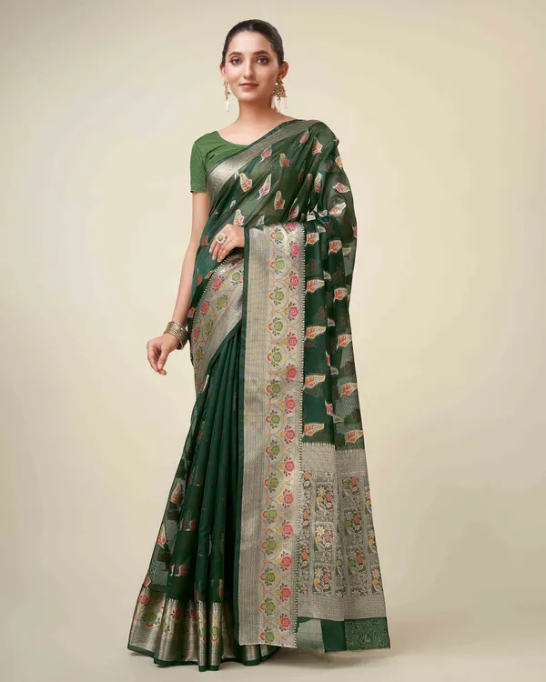 Dark_Green_Organza_Saree_for_Women