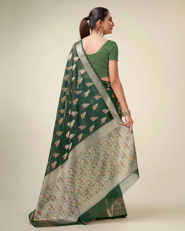 Dark_Green_Organza_Saree_for_Women