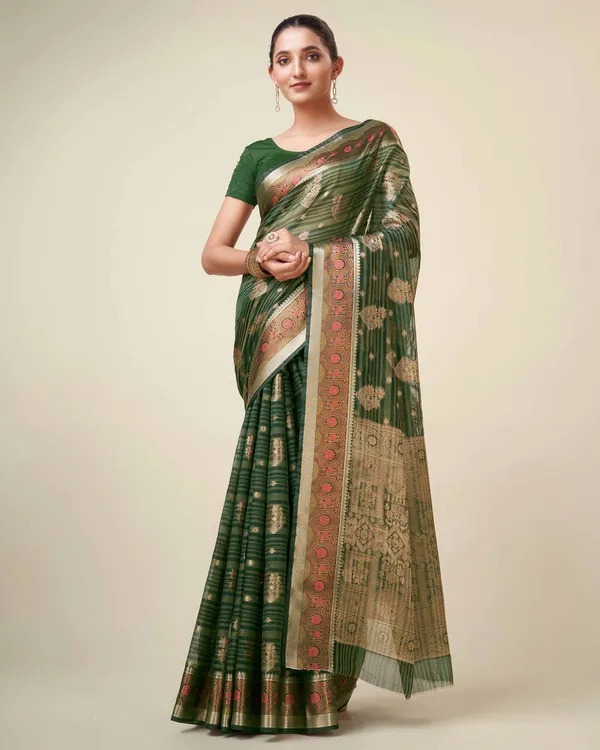Dark_Green_Organza_Saree_for_Women
