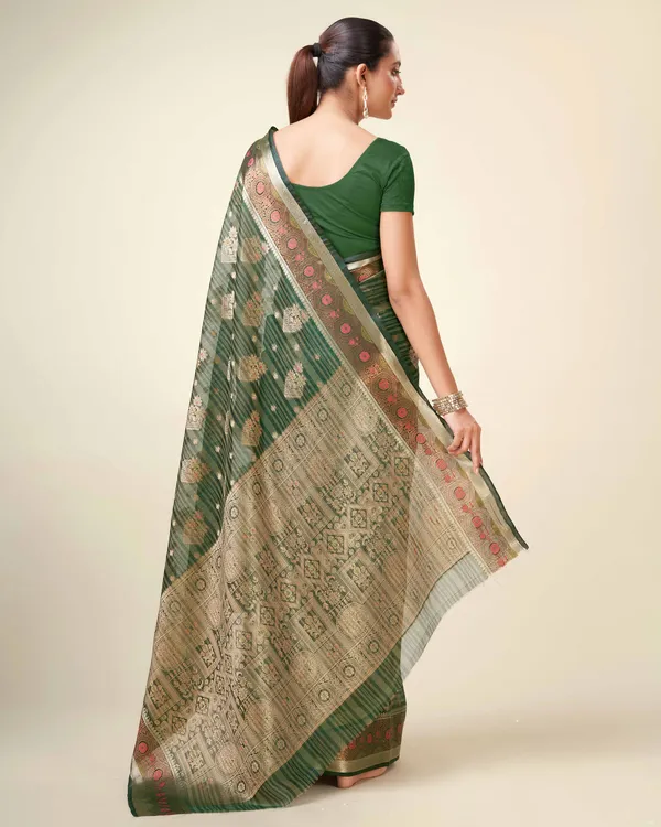 Dark_Green_Organza_Saree_for_Women