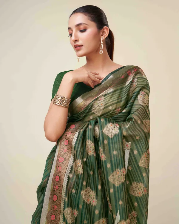 Dark_Green_Organza_Saree_for_Women