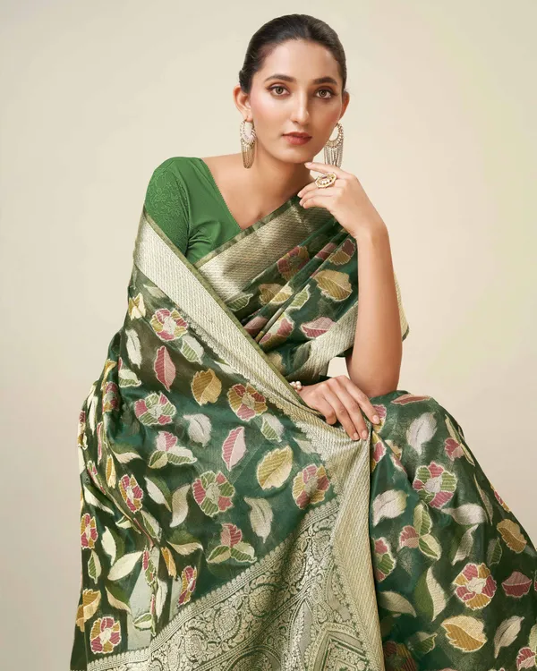 Dark_Green_Organza_Saree_for_Women