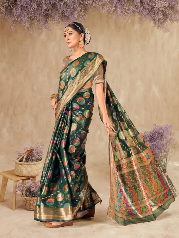 Dark_Green_Premium_Range_Organza_Saree_for_Women
