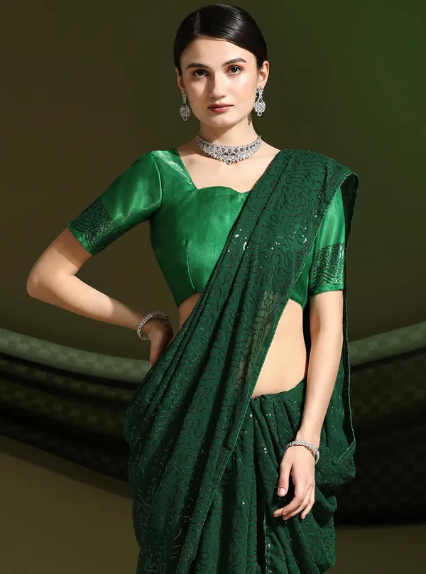 Dark_Green_Georgette_Saree_for_Women