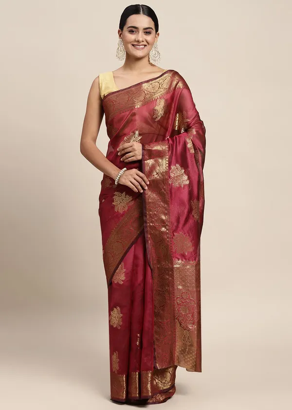 Maroon_Organza_Saree_for_Women