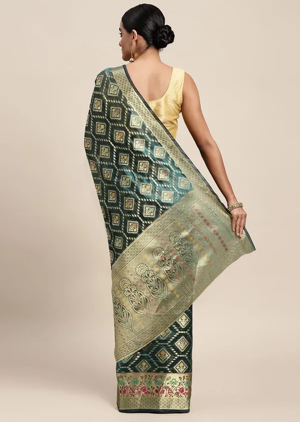 Dark_Green_Organza_Saree_for_Women