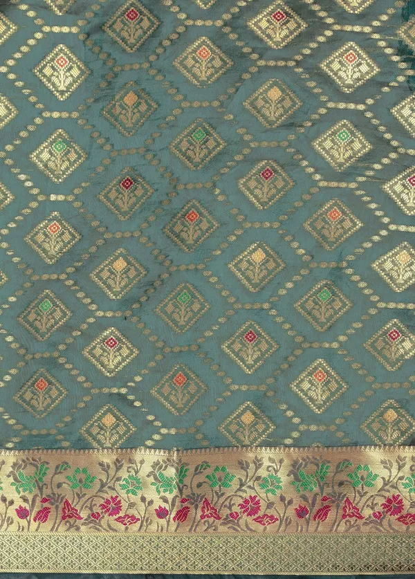 Dark_Green_Organza_Saree_for_Women