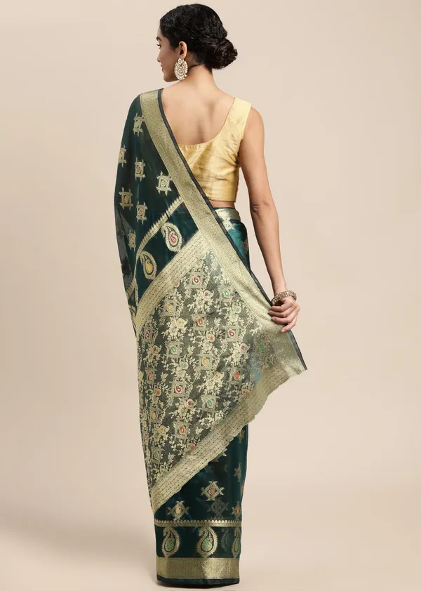 Dark_Green_Organza_Saree_for_Women