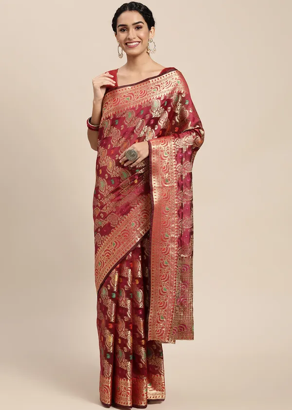 Maroon_Organza_Saree_for_Women