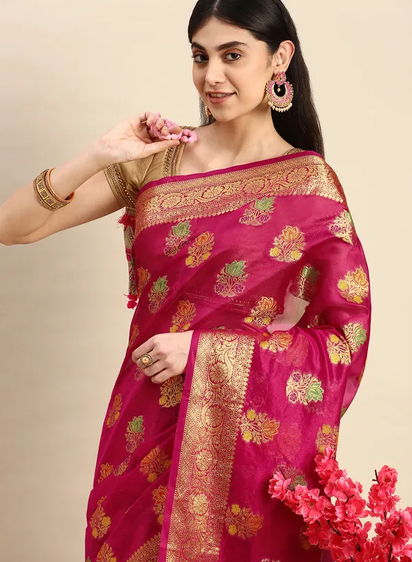 Premium_Range_Designer_Pink_Organza_Saree_for_Women