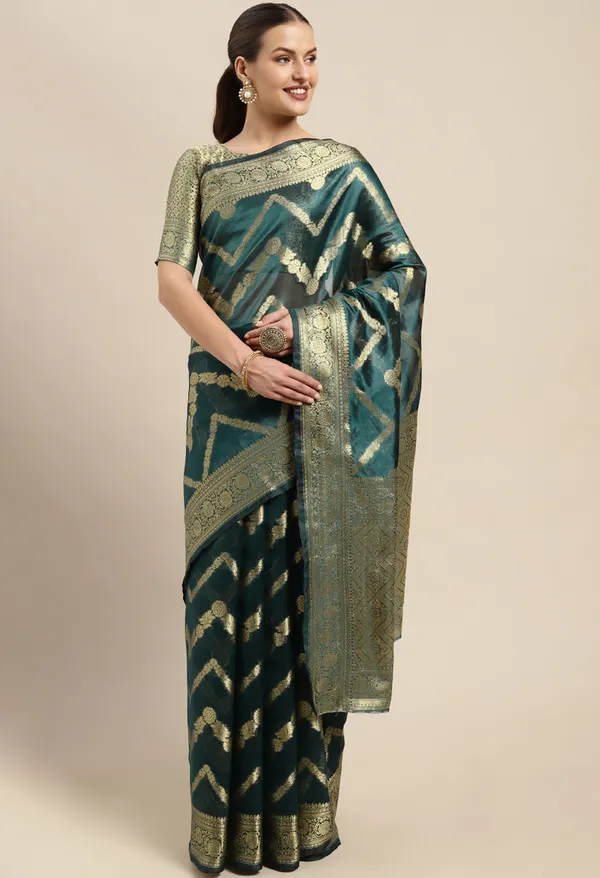 Dark_Green_Organza_Saree_for_Women