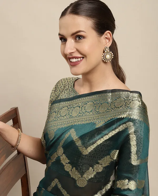 Dark_Green_Organza_Saree_for_Women