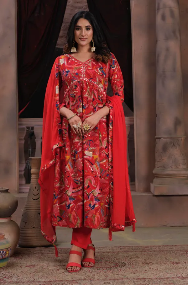 Red_Rayon_Kurta_Set_for_Women