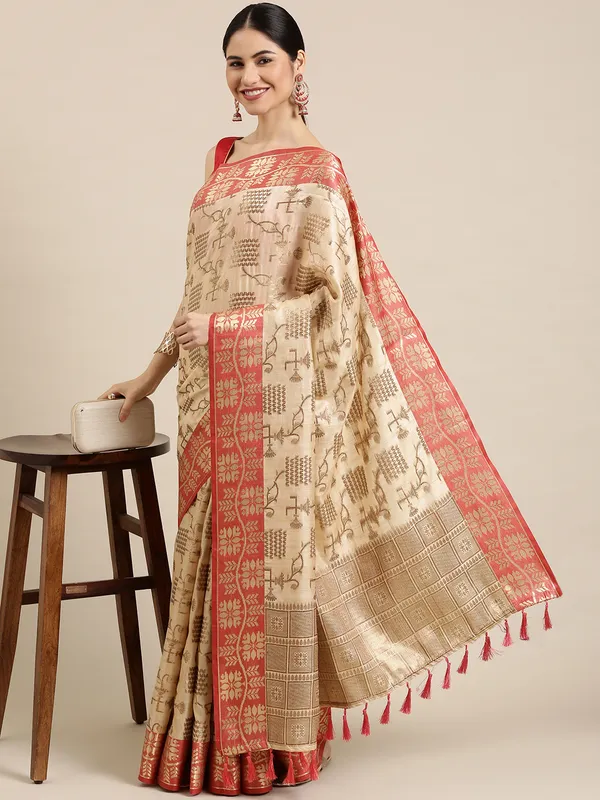 Beige_Silk_Blend_Saree_for_Women