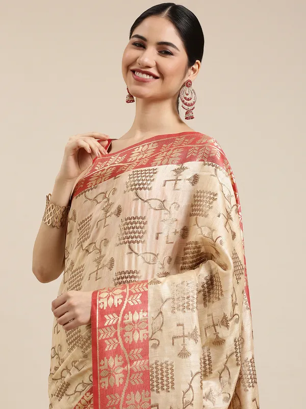 Beige_Silk_Blend_Saree_for_Women