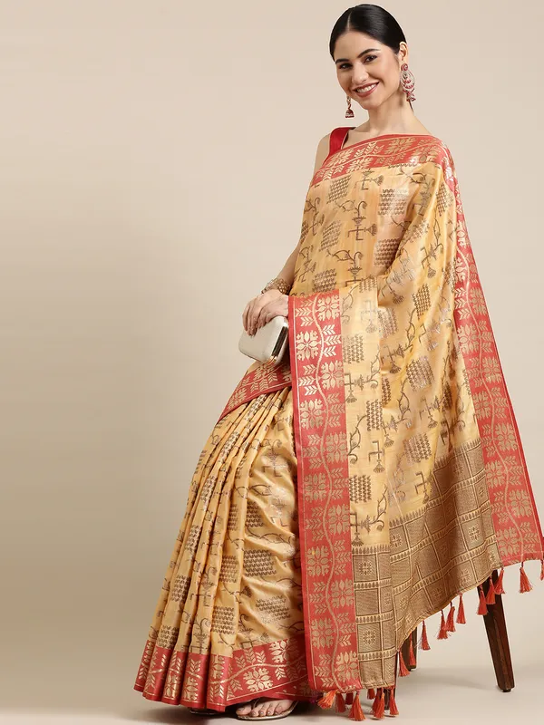 Orange_&_Yellow_Silk_Blend_Saree_for_Women