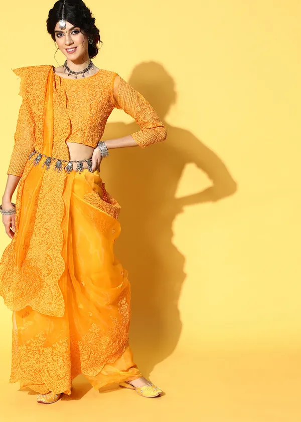 Mustard_Organza_Saree_for_Women