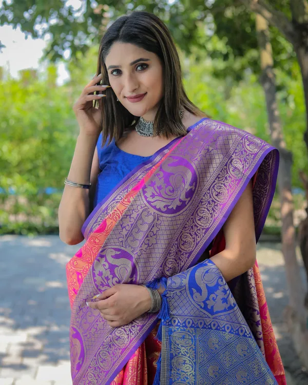 Pink_Silk_Blend_Saree_for_Women
