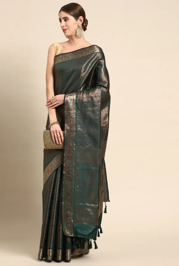 Dark_Green_Silk_Blend_Saree_for_Women