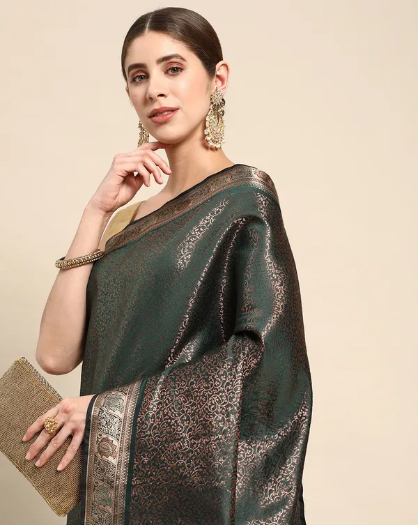 Dark_Green_Silk_Blend_Saree_for_Women