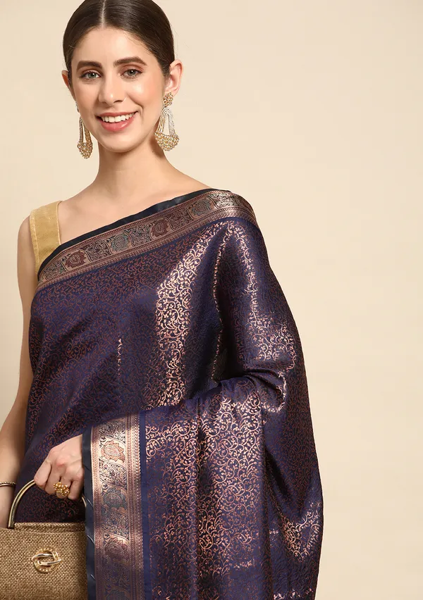 Dark_Blue_Silk_Blend_Saree_for_Women