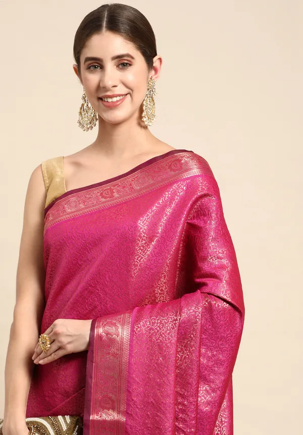 Pink_Silk_Blend_Saree_for_Women