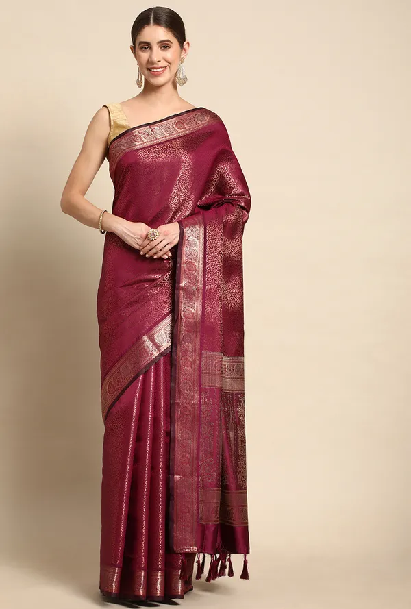 Maroon_Silk_Blend_Saree_for_Women