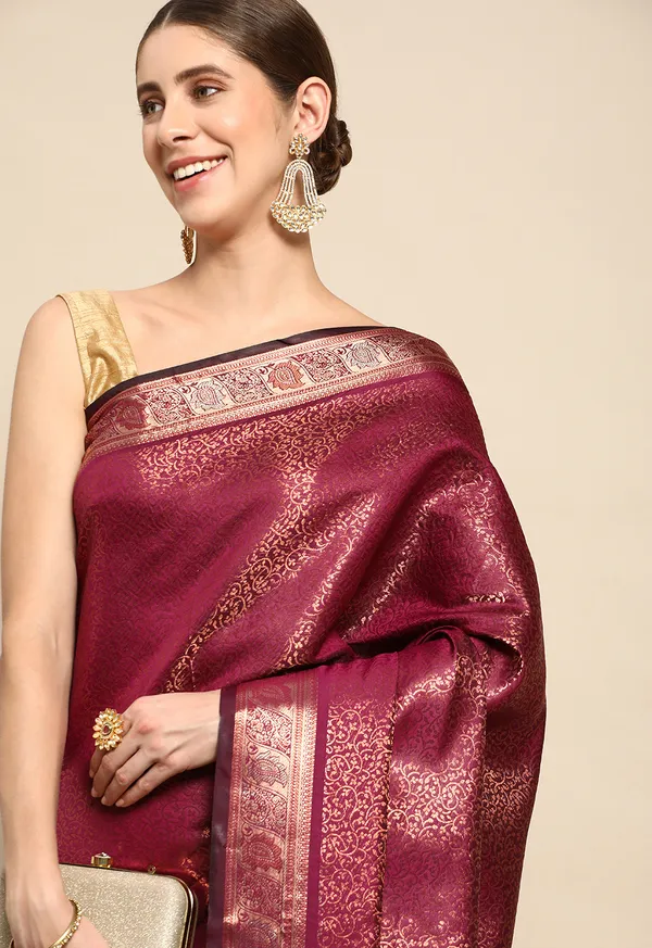 Maroon_Silk_Blend_Saree_for_Women