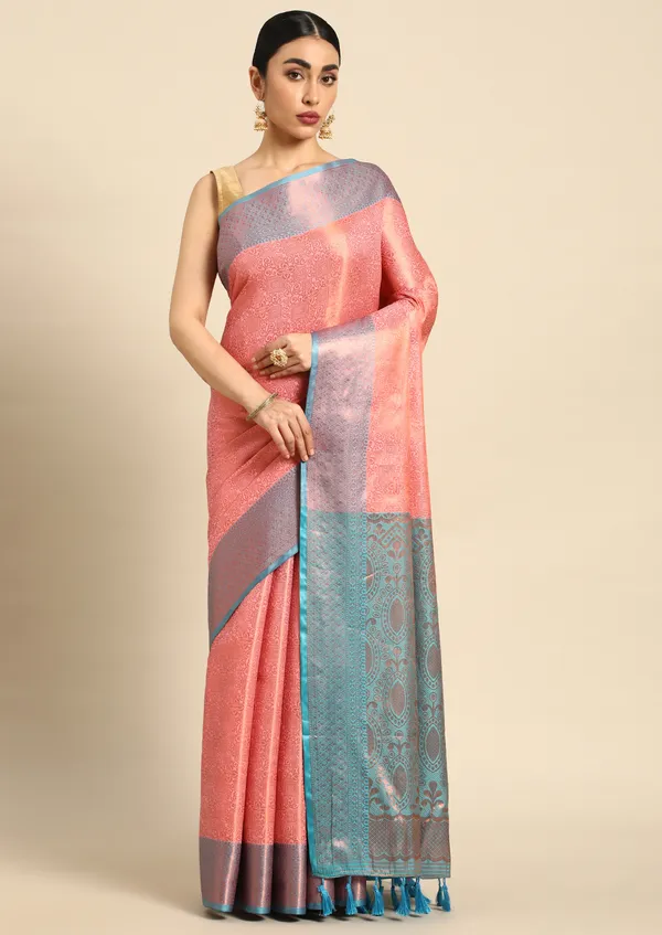 Pink_Silk_Blend_Saree_for_Women