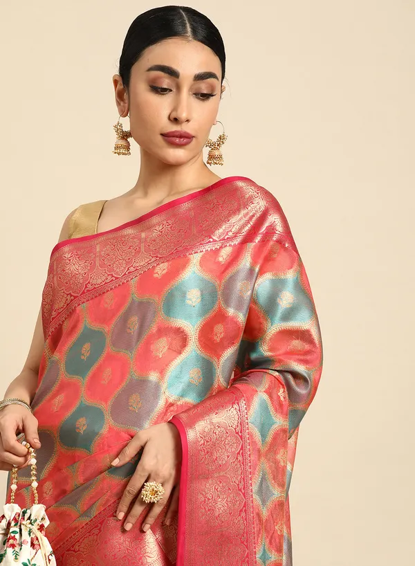 Pink_Silk_Blend_Saree_for_Women