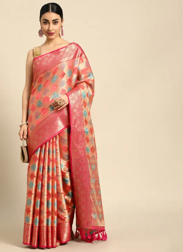 Pink_Silk_Blend_Saree_for_Women