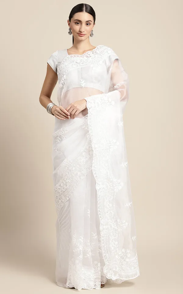 White_Premium_Range_Organza_Saree_for_Women